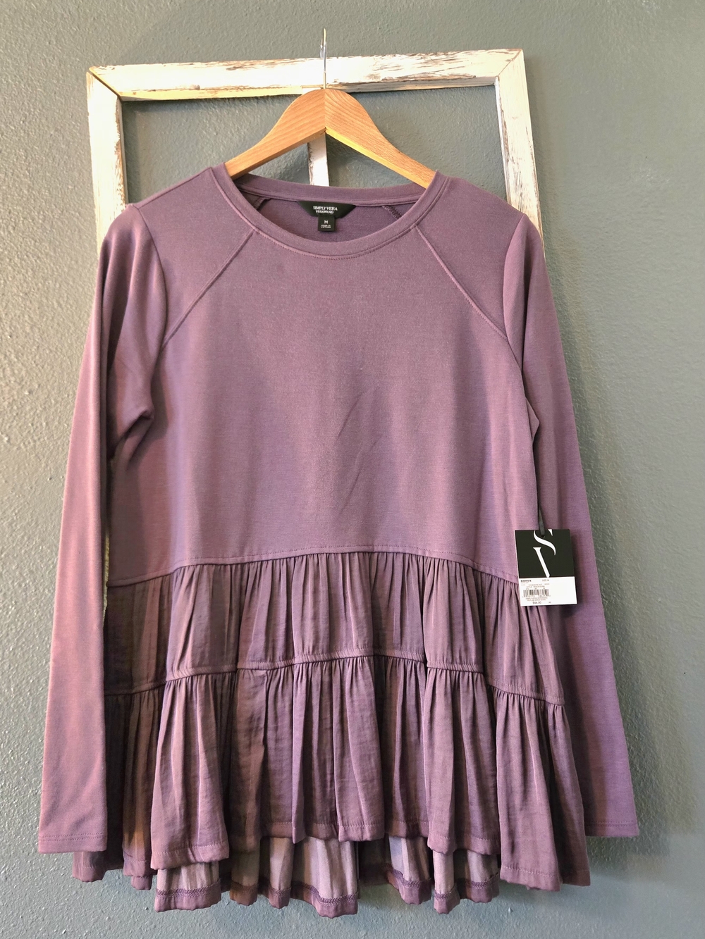 NWT Simply Vera Vera Wang Exotic Violet Peplum Tiered Sweatshirt - Medium